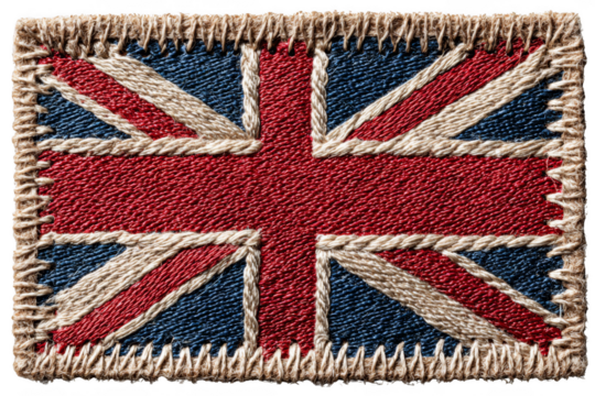 Woven Union Jack flag with frayed edges, showcasing the iconic British design.