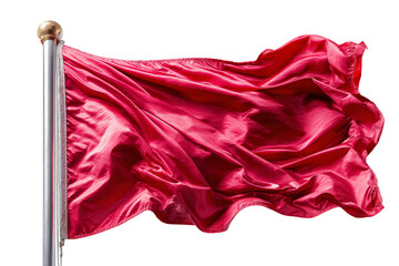 A flowing red flag with a shiny surface, displaying texture and movement.