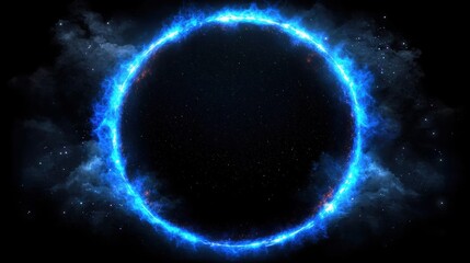A black void with a bright blue ring encircling it.