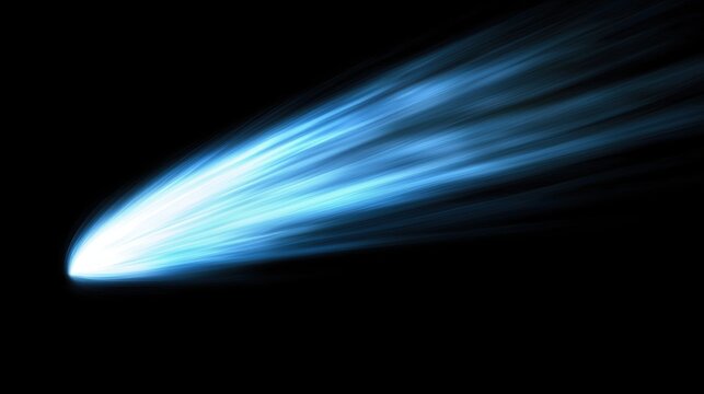 A bright blue, glowing comet streaking across the night sky.