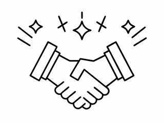 Business handshake agreement symbol with sparkling stars isolated on white background