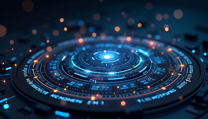 Futuristic technology concept art of a digital data processing hub