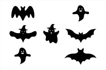 Witch Flying on Broomstick Silhouette - Halloween Bats Vector