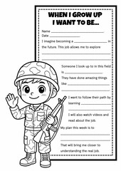 When I Grow Up-I Want to Be : Dream Job Writing & Coloring Worksheet for Grades 2–5, Fill in the Blanks, Creative Writing, Career Exploration, Back to School