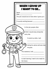 When I Grow Up-I Want to Be : Dream Job Writing & Coloring Worksheet for Grades 2–5, Fill in the Blanks, Creative Writing, Career Exploration, Back to School