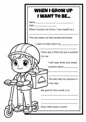 When I Grow Up-I Want to Be : Dream Job Writing & Coloring Worksheet for Grades 2–5, Fill in the Blanks, Creative Writing, Career Exploration, Back to School