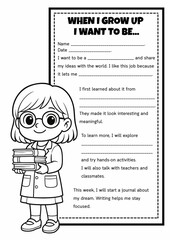 When I Grow Up-I Want to Be : Dream Job Writing & Coloring Worksheet for Grades 2–5, Fill in the Blanks, Creative Writing, Career Exploration, Back to School