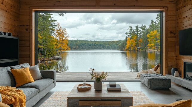 Fototapeta Rustic lakefront living room