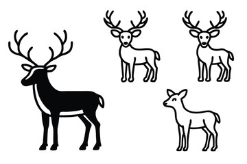 Deer Line Art Illustration Set on White Background for Graphic Design