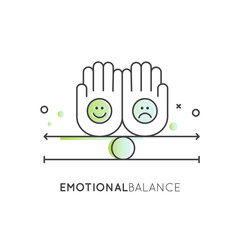 Emotional balance concept with calm mind, stability, mental clarity, self-regulation, mindfulness, inner peace, mood control, and psychological wellness in outline vector style