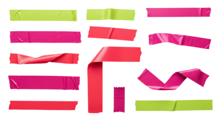 Colorful Adhesive Tape Strips Pink, Red, and Green Duct Tape Pieces for Crafts and Design. Sets of adhesive duct tape. 13 Pieces of crumpled duct tape