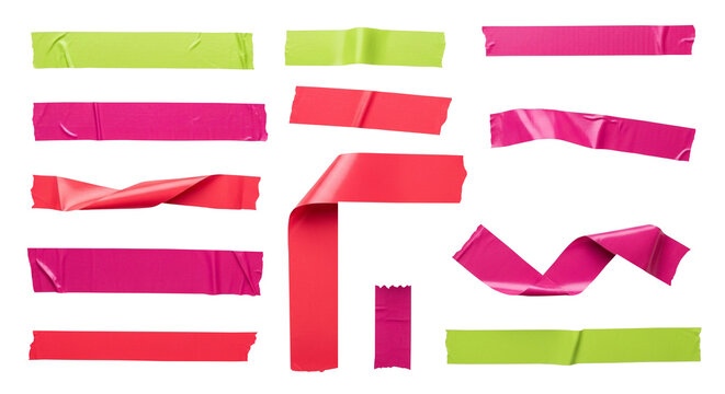 Colorful Adhesive Tape Strips Pink, Red, and Green Duct Tape Pieces for Crafts and Design. Sets of adhesive duct tape. 13 Pieces of crumpled duct tape