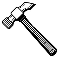 Claw hammer with nail, an isolated black and white metal construction tool vector illustration