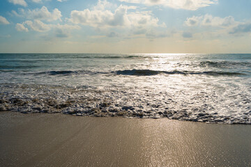 Exotic white sand sea beach wave sunny summer day vacation background