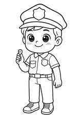 Adorable manga-style soldier boy coloring page. Crisp black-and-white line art perfect for kids’ printables, classroom worksheets, military career lessons, and clip-art craft projects.