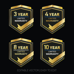 Set of warranty gold badge vector stamp and premium Hexagon Badges Vector Label Design for product