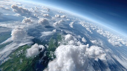 Stunning high-altitude view of Earth from space showing detailed cloud formations over landmasses and the curvature of the planet with a clear atmosphere