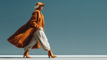 Woman in Orange Coat Walking Outdoors