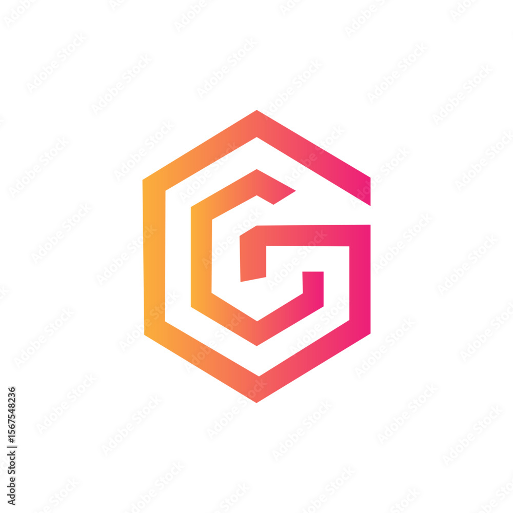 Poster geometric initial g logo design, featuring an abstract lettermark in a vibrant gradient color, ideal