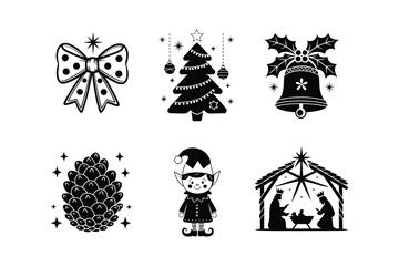 Christmas Holiday and Nativity Scene Icons Set