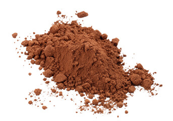 A pile of cocoa powder on a black background showing the texture and color of the fine powder material