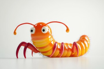 Centipede scurrying 3d render cartoon character on white background