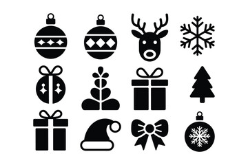 Naklejka premium Christmas Holiday Glyph Icons and Decorations Set