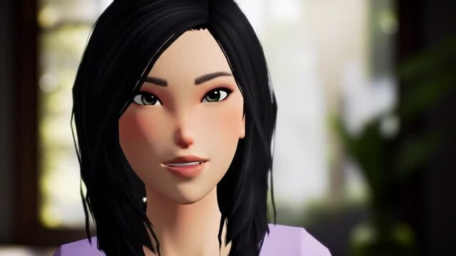 Digital avatar of a woman generated by AI, speaking in real-time with expressive face movements - Powered by Adobe