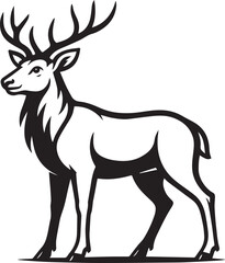 Majestic Male Deer Illustration Black and White Vector Graphic