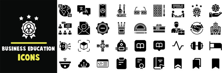 Business education icons set vector graphic design collection