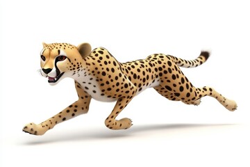 Cheetah sprinting fast 3d render cartoon character on white background