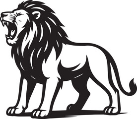 Roaring Lion Majestic Black and White Illustration