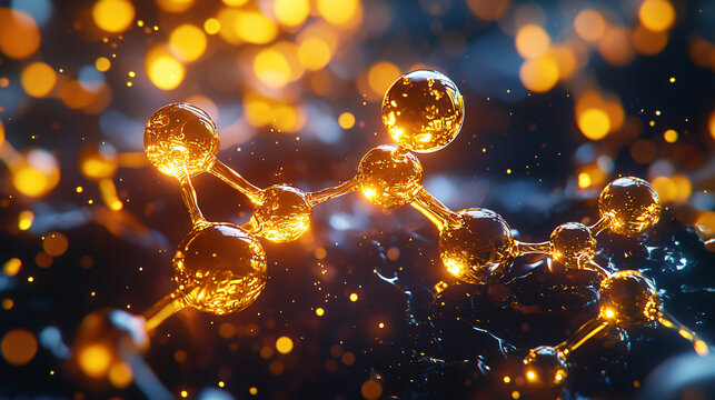 Glowing Molecular Structure with Bokeh Effect and Light Particles