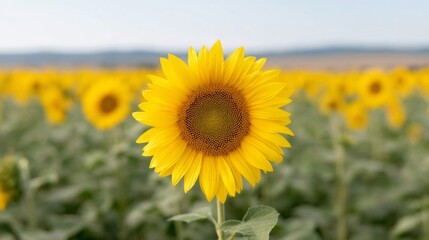 Fototapeta premium Sunflower, catching sun's whispers in golden bloom, celebrates Midsummer magic, invoking heliotropism dance, surreal rural tranquility