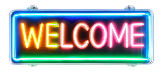 Neon sign with the text Welcome isolated on transparent background.