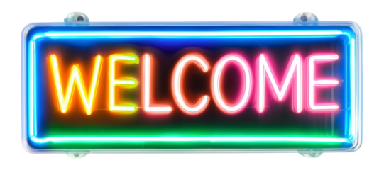 Neon sign with the text Welcome isolated on transparent background.