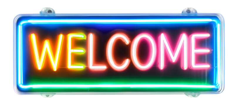 Neon sign with the text Welcome isolated on transparent background.