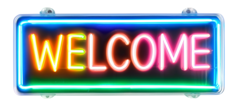 Neon sign with the text Welcome isolated on transparent background.