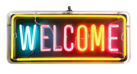 Neon sign with the text Welcome isolated on transparent background.