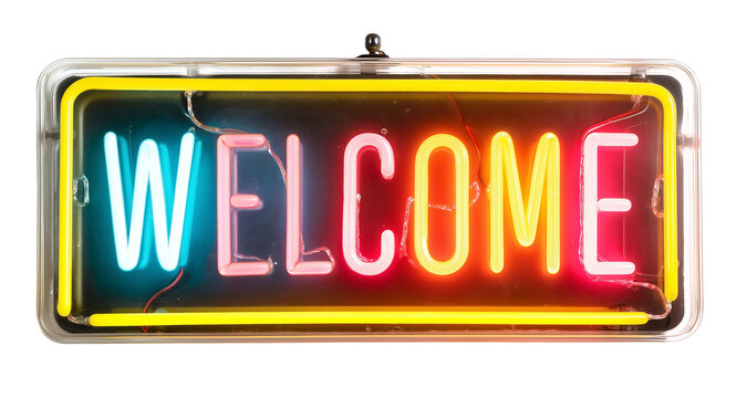 Neon sign with the text Welcome isolated on transparent background.