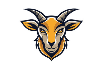 Detailed black goat head showcases stylized horns and sharp line work in solid monochrome