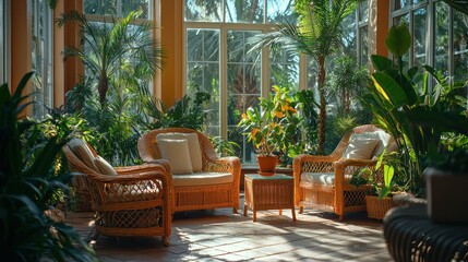 Sun-drenched conservatory lounge area