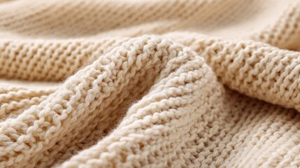 Cozy, undulating beige wool knit fabric whispers warmth and Hygge vibes, ideal for World Knit in Public Day celebrations