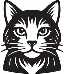 Striped Cat Head Illustration Black and White Feline Portrait