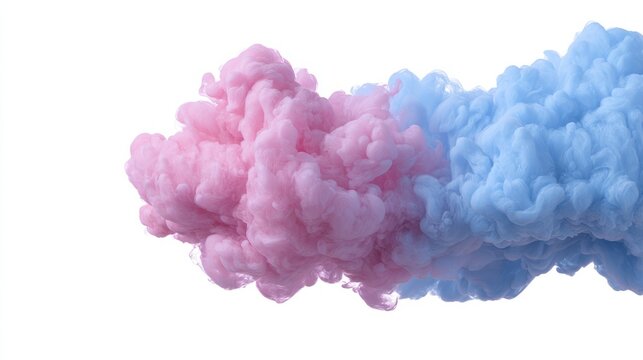 Pink and blue clouds collide in ethereal cotton candy nebula, evoking gender reveal festivity, cosmic whimsy celebration