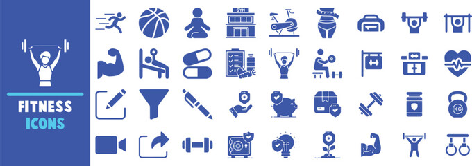 Fitness icons set vector graphic illustration collection