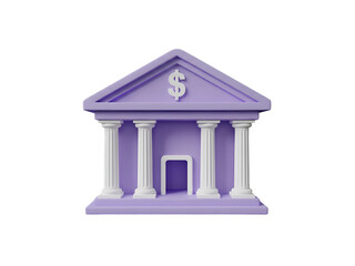 3D Bank Building with Dollar Sign Icon – Isolated on Transparent Background