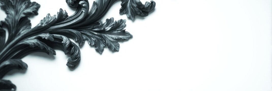 Baroque flourish entwines ethereal white space, embodying ornate elegance of Rococo Revival or whimsical Wren Day festivities