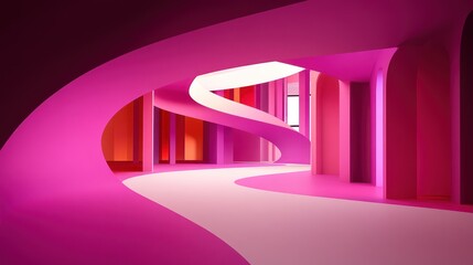 Pink Architectural Dreamscape: Swirling Curves and Vibrant Hues, Modern Design