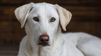 A soulful, ivory-coated dog gazes contemplatively, embodying Lunar New Year serenity and World Animal Day's gentle spirit